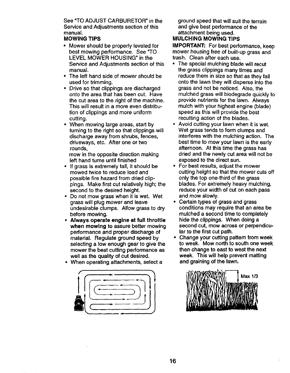 Mowing tips, Mulching mowing tips | Craftsman 917.270750 User Manual | Page 16 / 60