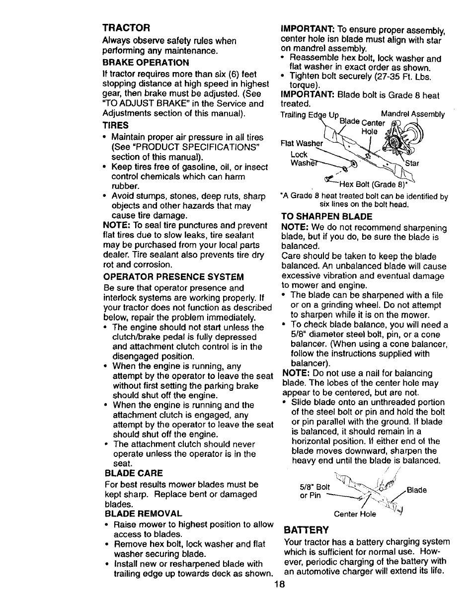 Tractor, Battery | Craftsman 917.270750 User Manual | Page 18 / 60