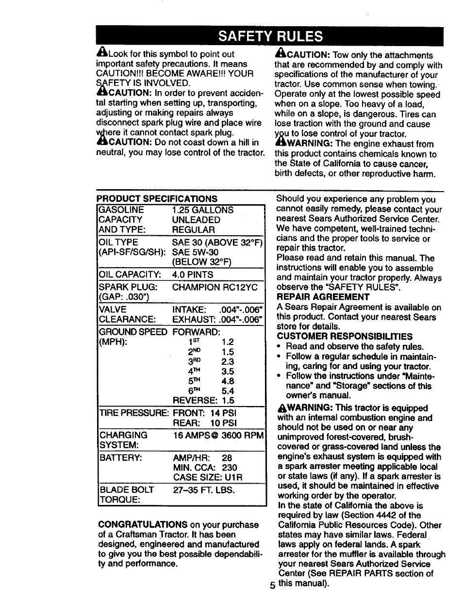 Safety rules | Craftsman 917.270750 User Manual | Page 5 / 60
