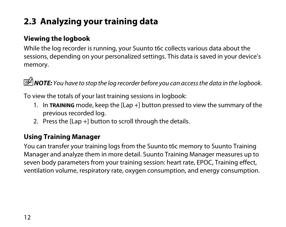 3 analyzing your training data | SUUNTO T6C Quick Start User Manual | Page 12 / 15