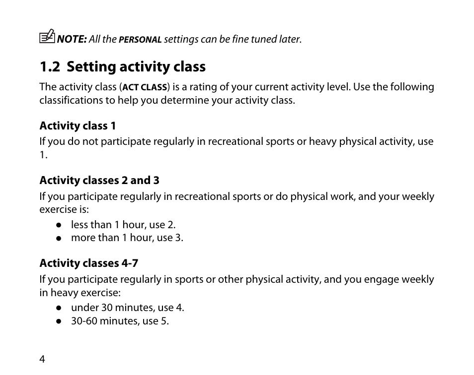 2 setting activity class | SUUNTO T6C Quick Start User Manual | Page 4 / 15