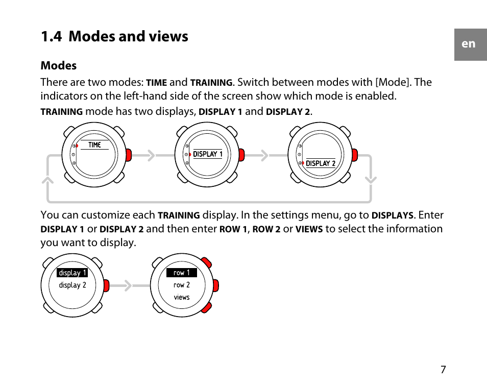 4 modes and views | SUUNTO T6C Quick Start User Manual | Page 7 / 15