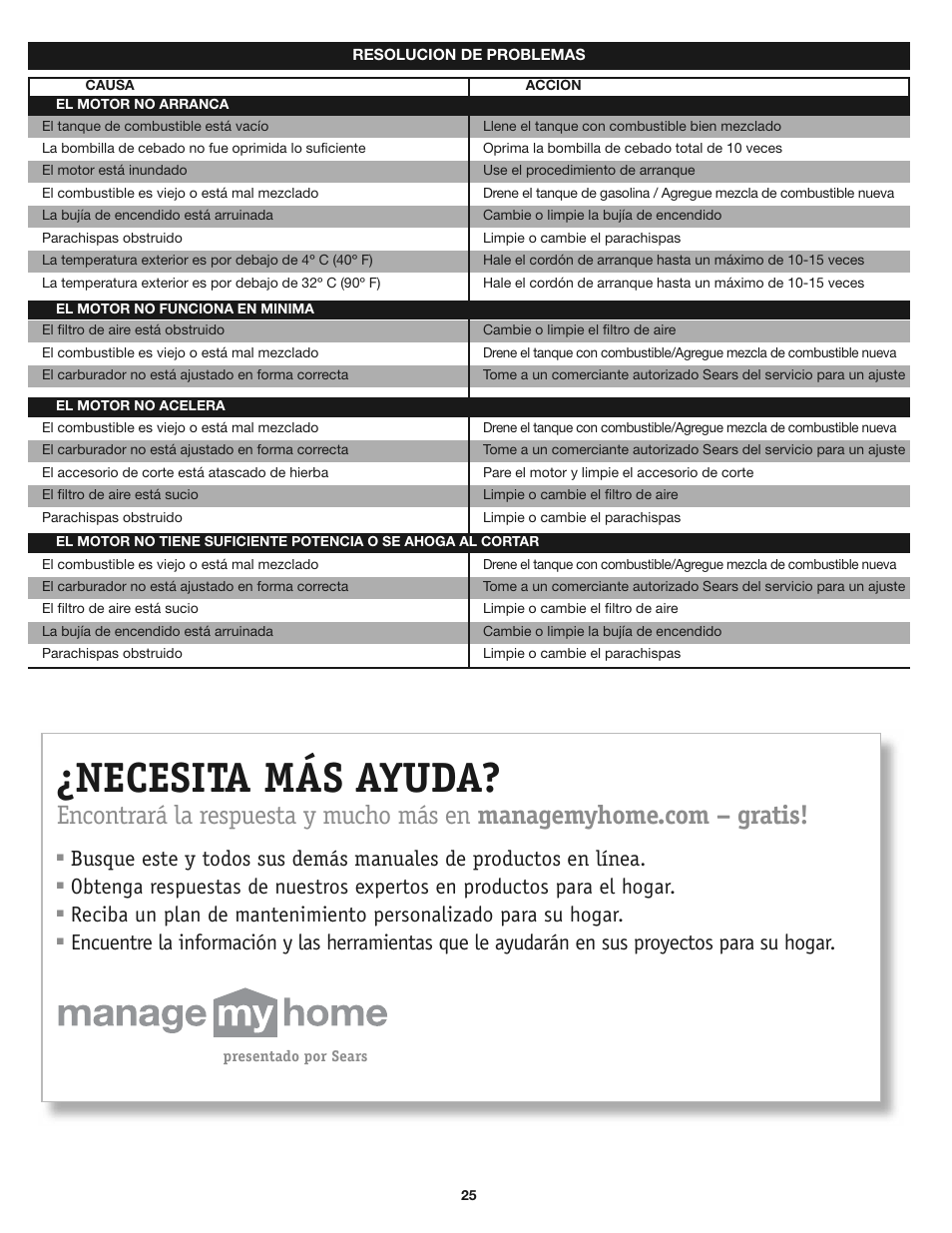 Necesita más ayuda | Craftsman 316.79199 User Manual | Page 25 / 32
