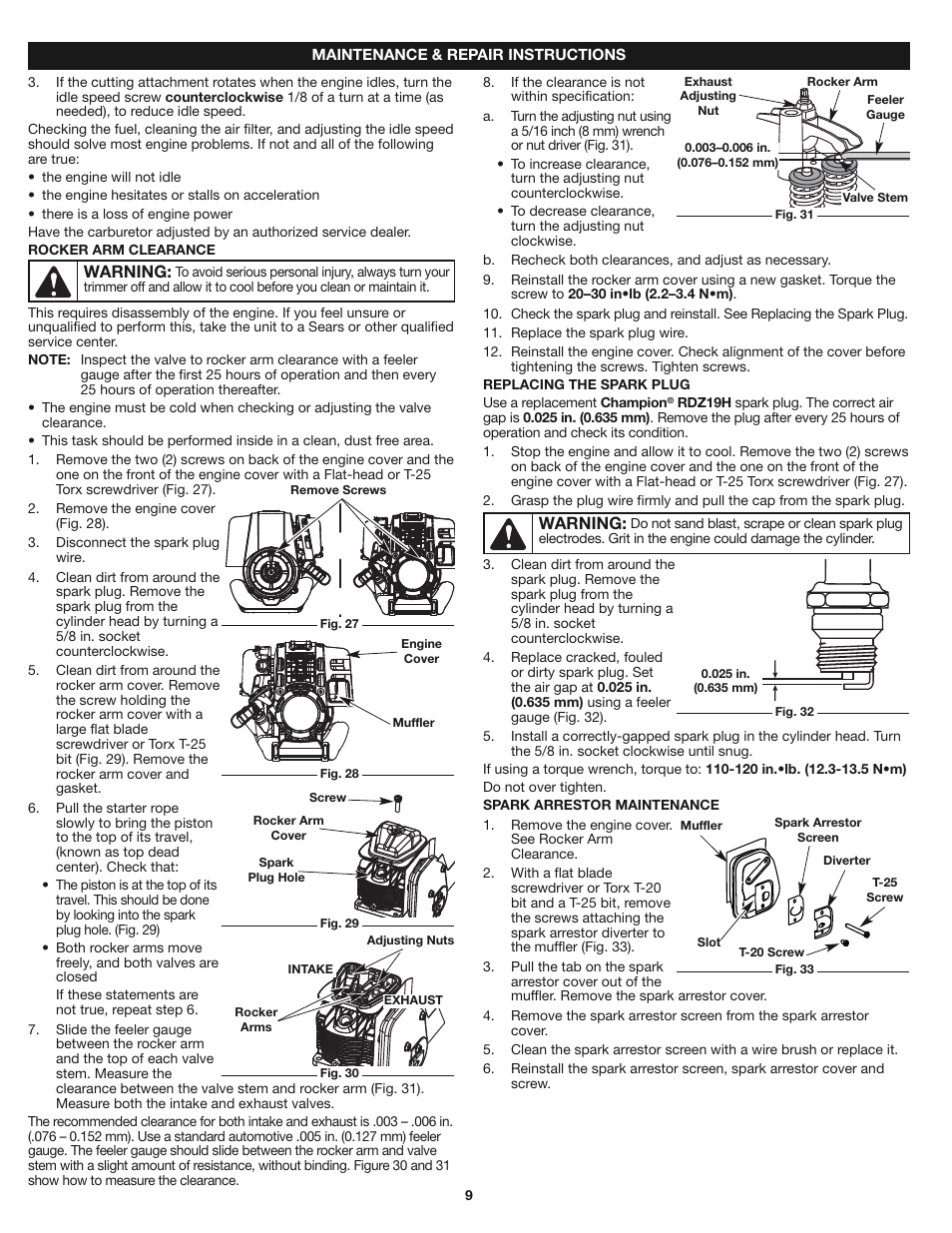 Warning | Craftsman 316.79199 User Manual | Page 9 / 32