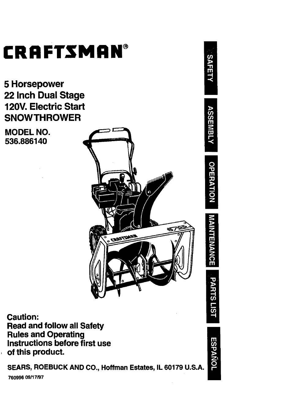 Craftsman 536.886140 User Manual | 39 pages