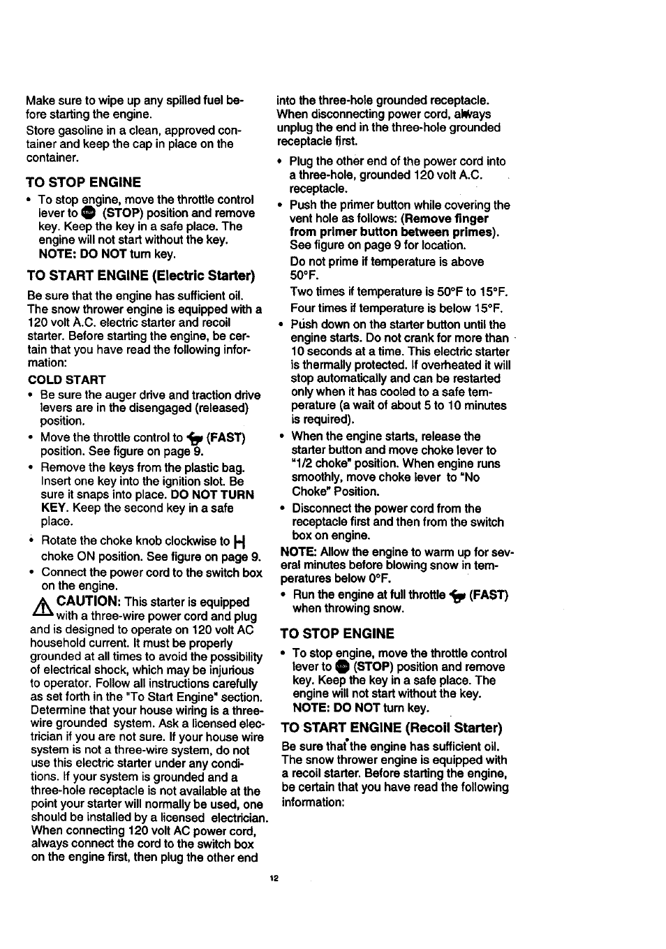 To stop engine | Craftsman 536.886140 User Manual | Page 12 / 39