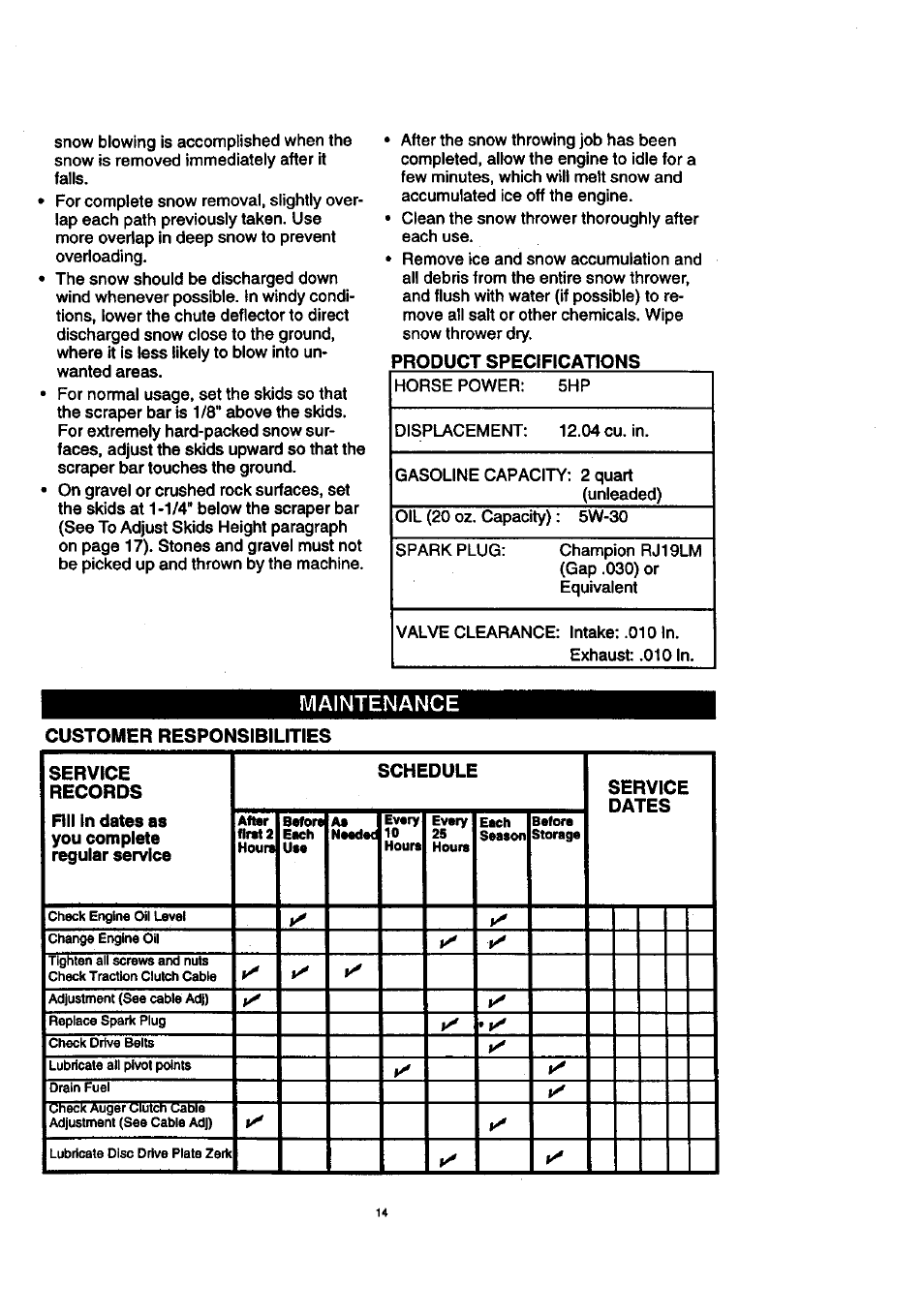 Product specifications | Craftsman 536.886140 User Manual | Page 14 / 39