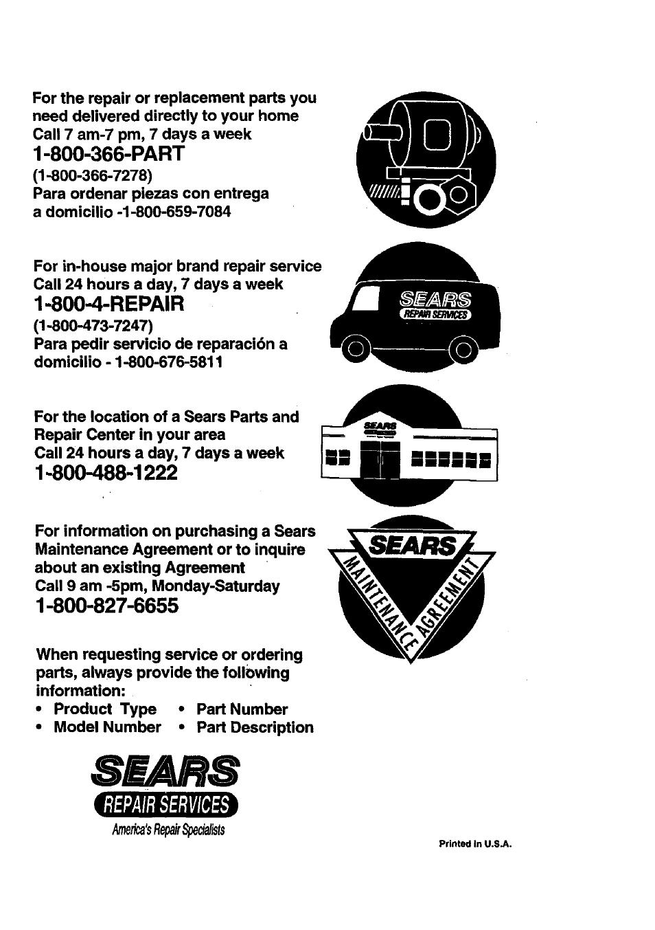 800-4-repair, Repair services | Craftsman 536.886140 User Manual | Page 39 / 39