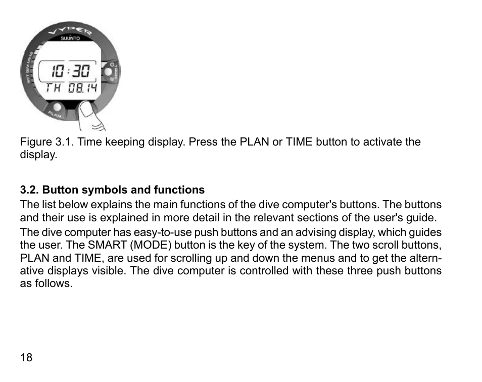 Button symbols and functions | SUUNTO Vyper User Manual | Page 18 / 122