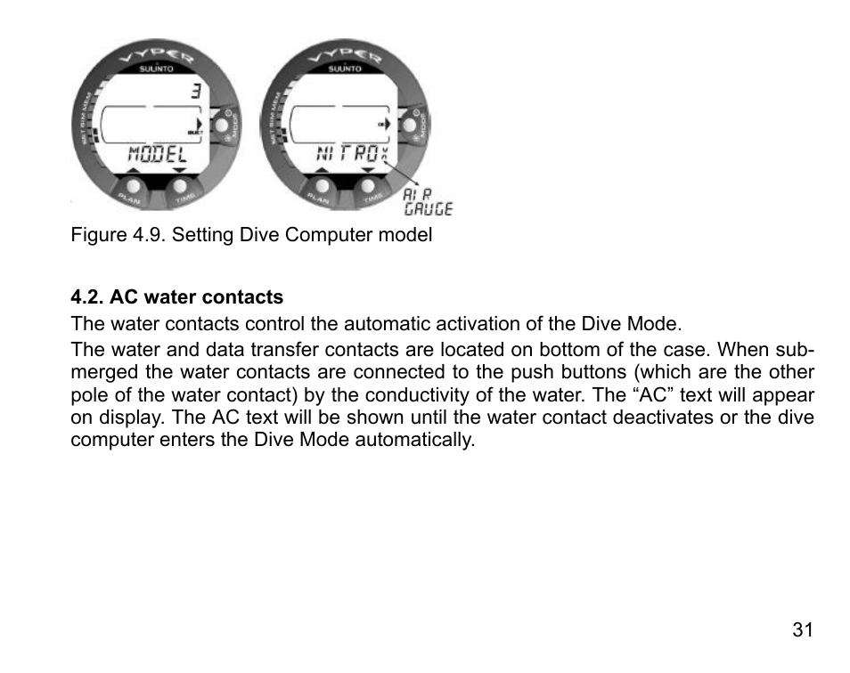 Ac water contacts | SUUNTO Vyper User Manual | Page 31 / 122