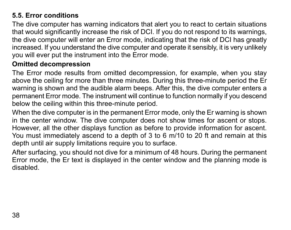 Error conditions | SUUNTO Vyper User Manual | Page 38 / 122