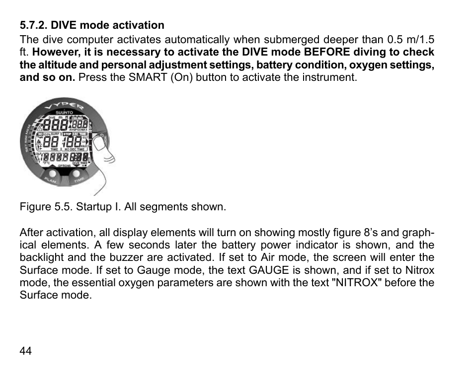 Dive mode activation | SUUNTO Vyper User Manual | Page 44 / 122