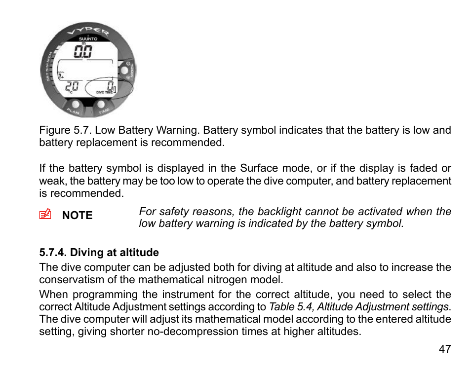 Diving at altitude | SUUNTO Vyper User Manual | Page 47 / 122