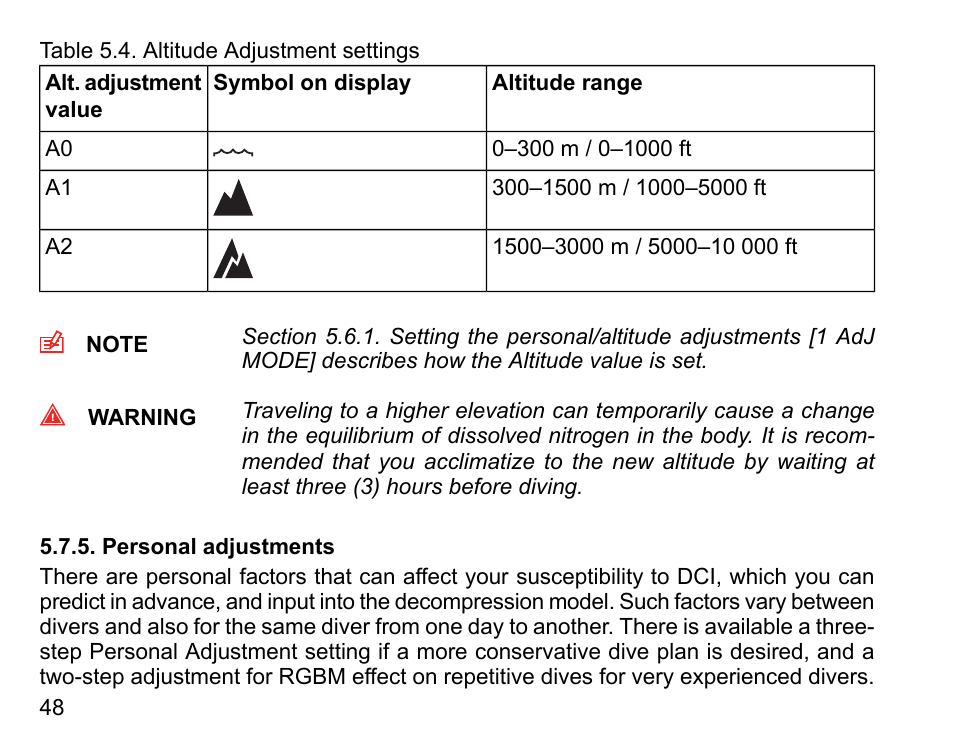 Personal adjustments | SUUNTO Vyper User Manual | Page 48 / 122