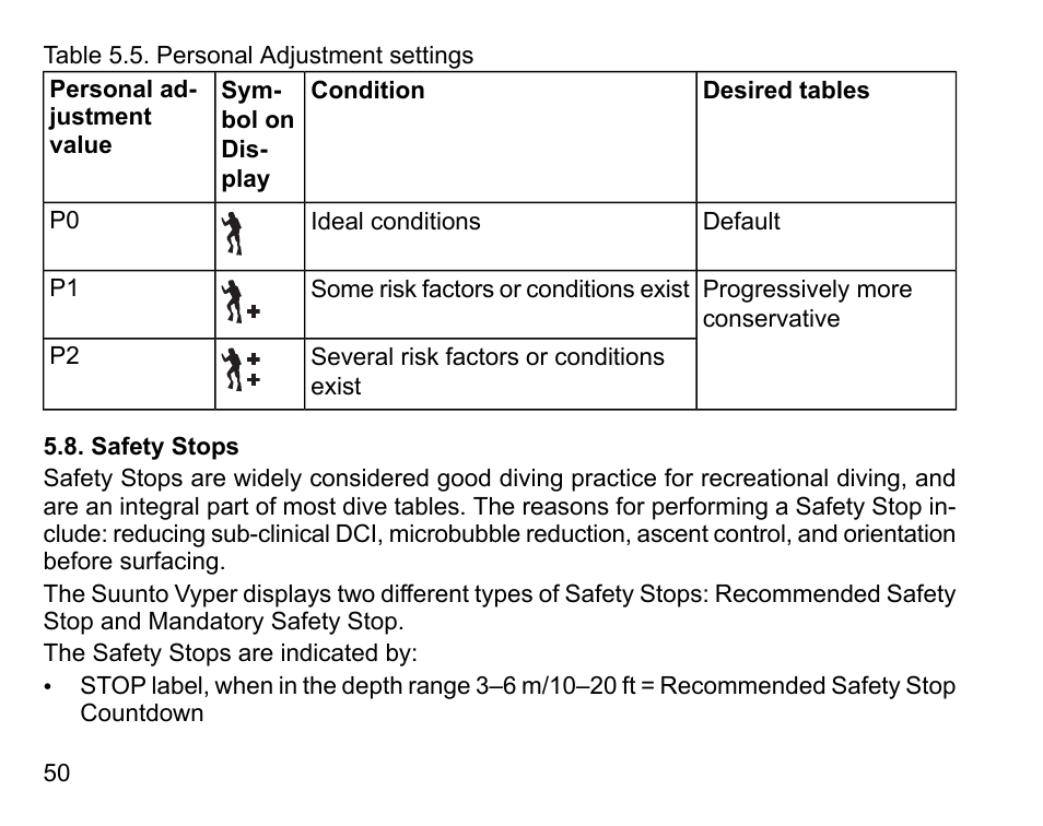 Safety stops | SUUNTO Vyper User Manual | Page 50 / 122