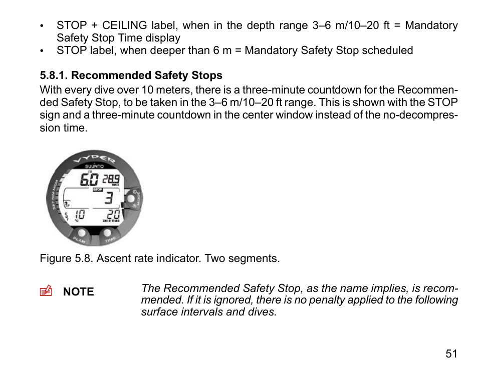 Recommended safety stops | SUUNTO Vyper User Manual | Page 51 / 122