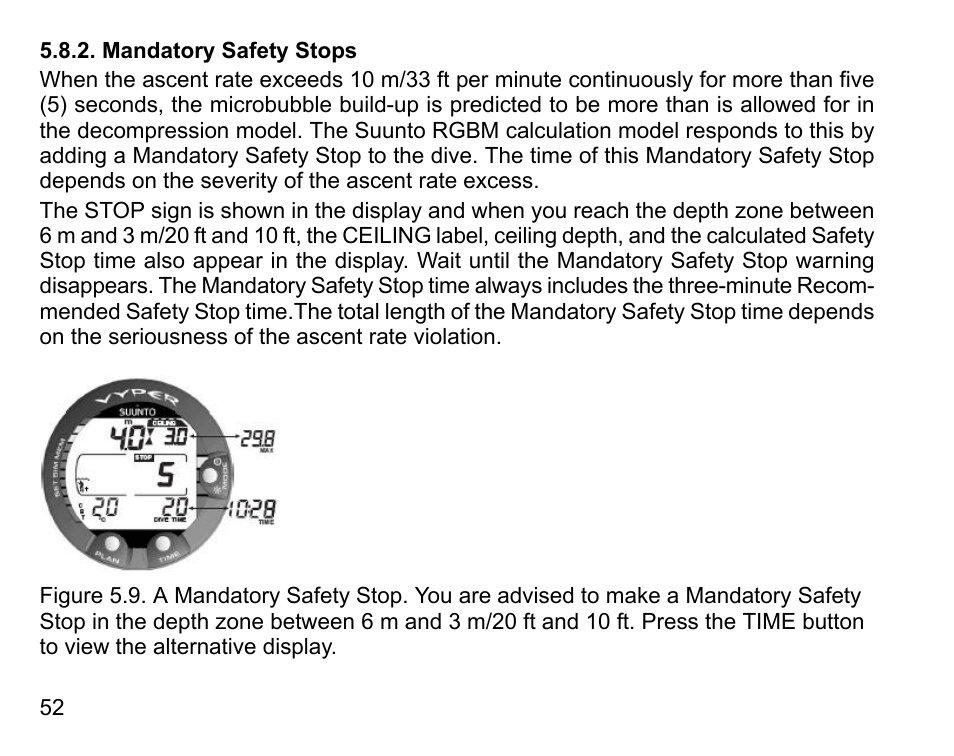 Mandatory safety stops | SUUNTO Vyper User Manual | Page 52 / 122