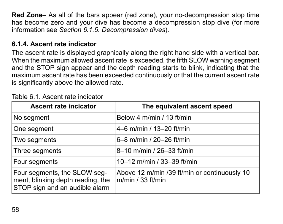 Ascent rate indicator | SUUNTO Vyper User Manual | Page 58 / 122