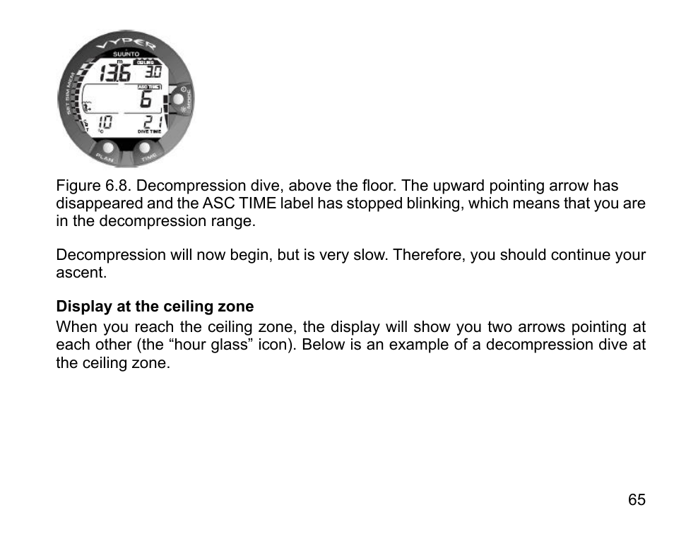 Display at the ceiling zone | SUUNTO Vyper User Manual | Page 65 / 122