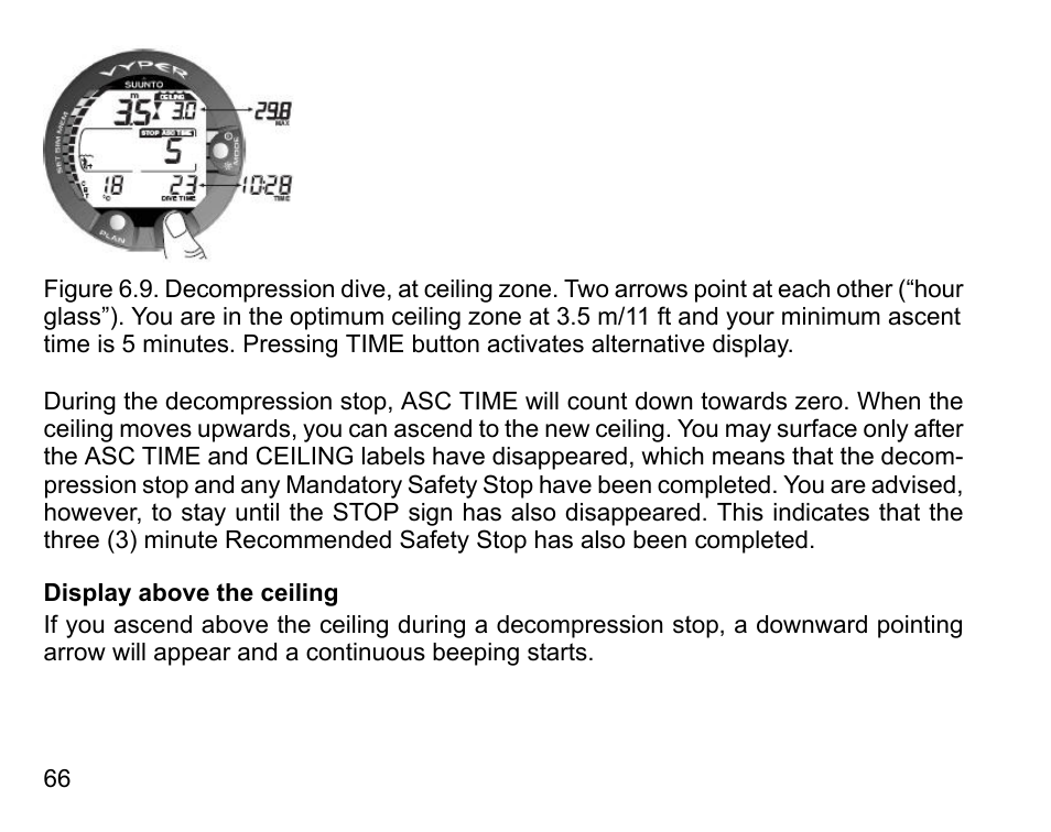 Display above the ceiling | SUUNTO Vyper User Manual | Page 66 / 122