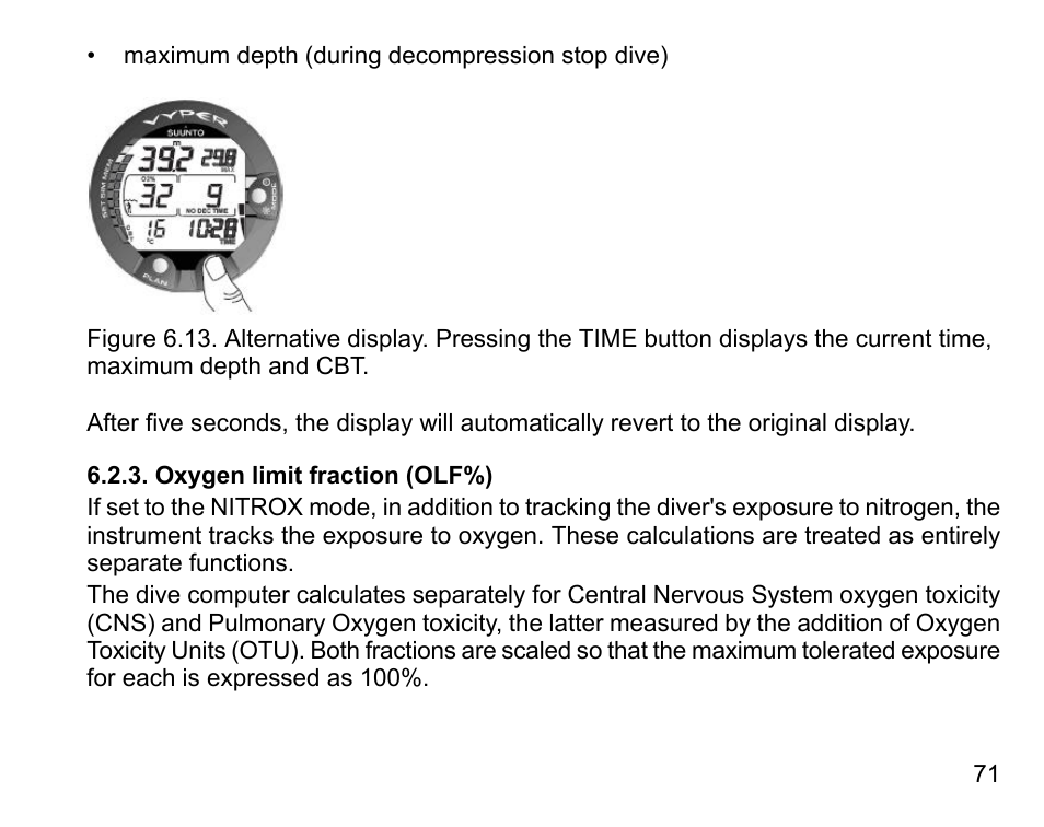 Oxygen limit fraction (olf%) | SUUNTO Vyper User Manual | Page 71 / 122
