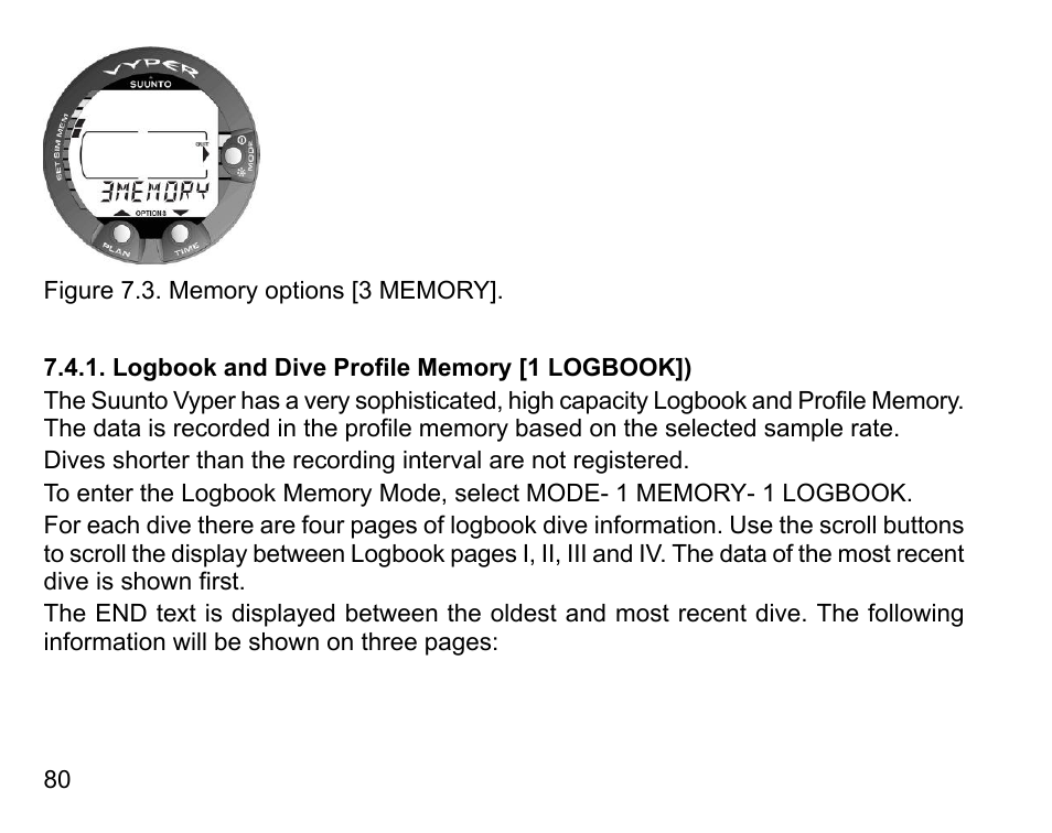 Logbook and dive profile memory [1 logbook]) | SUUNTO Vyper User Manual | Page 80 / 122