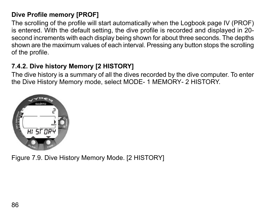 Dive history memory [2 history | SUUNTO Vyper User Manual | Page 86 / 122