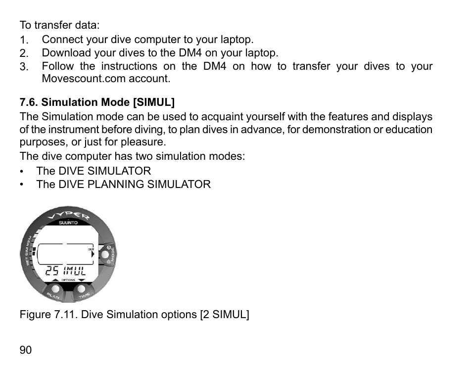 Simulation mode [simul | SUUNTO Vyper User Manual | Page 90 / 122