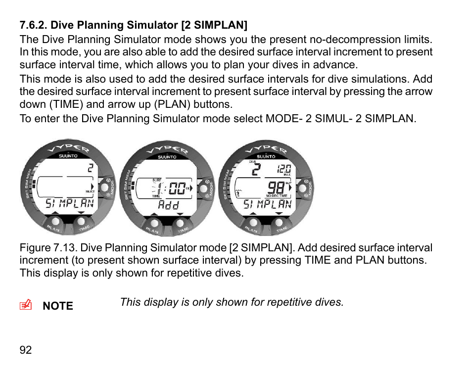Dive planning simulator [2 simplan | SUUNTO Vyper User Manual | Page 92 / 122