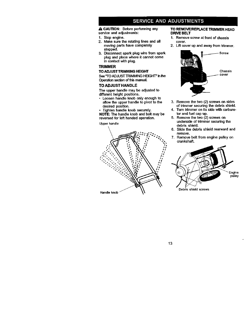 Service and adjustments | Craftsman 917.773423 User Manual | Page 13 / 25