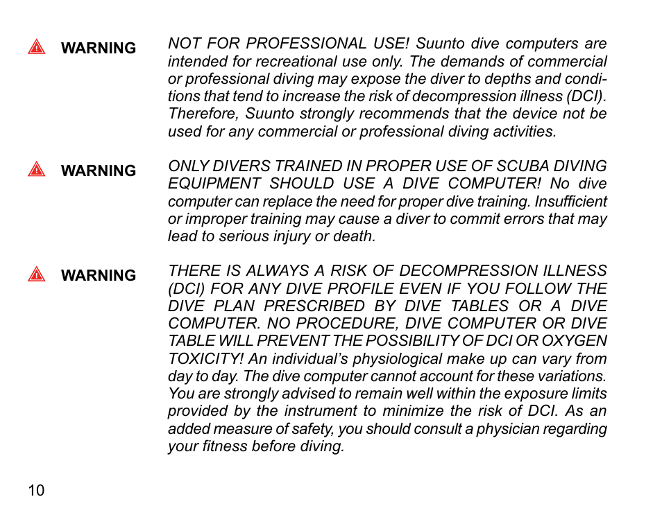 SUUNTO Vyper Air User Manual | Page 10 / 124