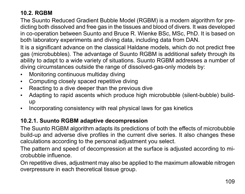 Rgbm, Suunto rgbm adaptive decompression | SUUNTO Vyper Air User Manual | Page 109 / 124