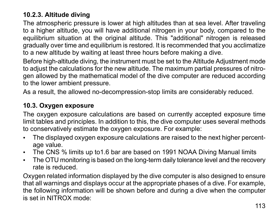 Altitude diving, Oxygen exposure | SUUNTO Vyper Air User Manual | Page 113 / 124
