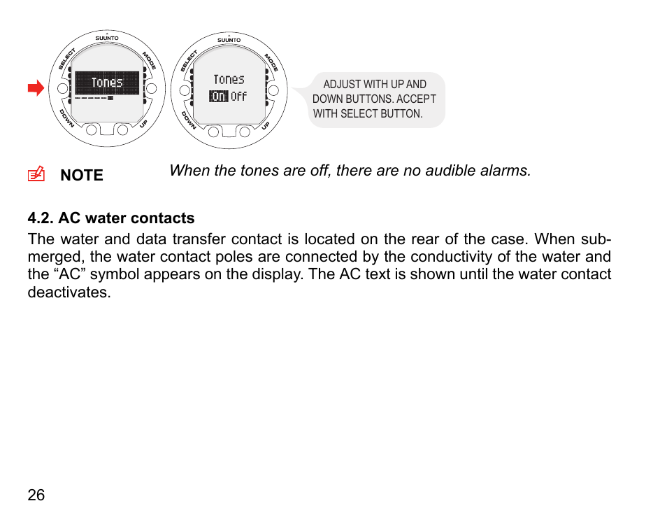 Ac water contacts | SUUNTO Vyper Air User Manual | Page 26 / 124