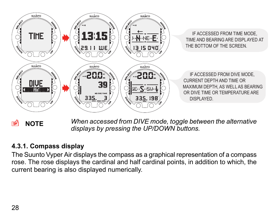 Compass display | SUUNTO Vyper Air User Manual | Page 28 / 124