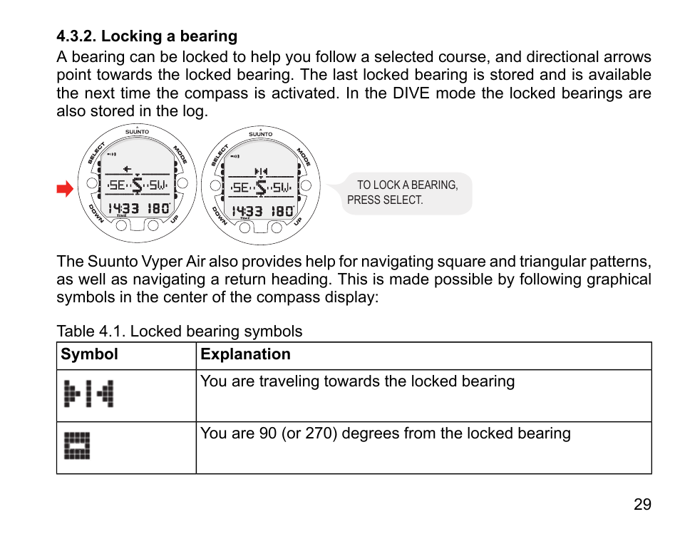 Locking a bearing | SUUNTO Vyper Air User Manual | Page 29 / 124