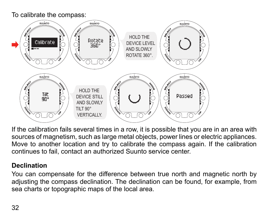 Declination | SUUNTO Vyper Air User Manual | Page 32 / 124