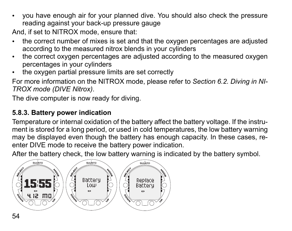 Battery power indication | SUUNTO Vyper Air User Manual | Page 54 / 124