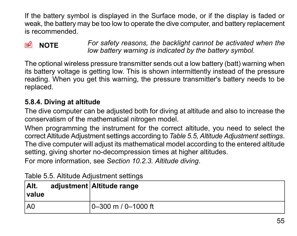 Diving at altitude | SUUNTO Vyper Air User Manual | Page 55 / 124