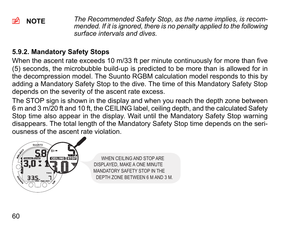 Mandatory safety stops | SUUNTO Vyper Air User Manual | Page 60 / 124