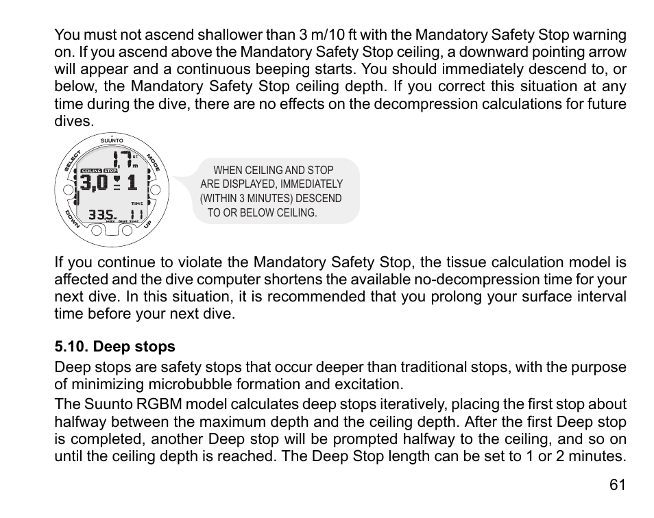Deep stops | SUUNTO Vyper Air User Manual | Page 61 / 124
