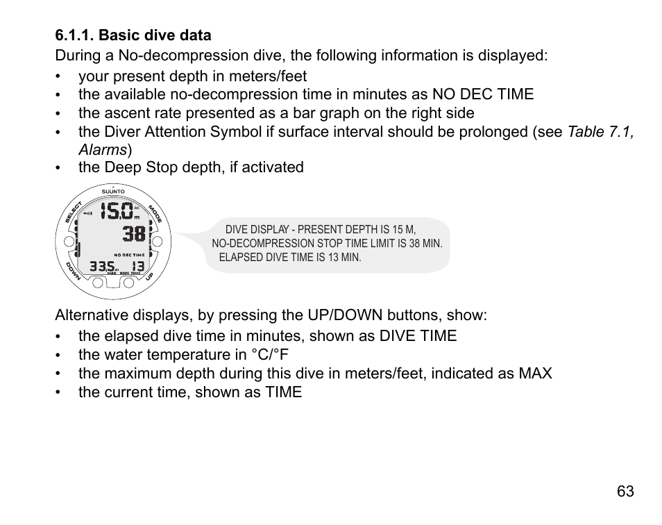 Basic dive data | SUUNTO Vyper Air User Manual | Page 63 / 124