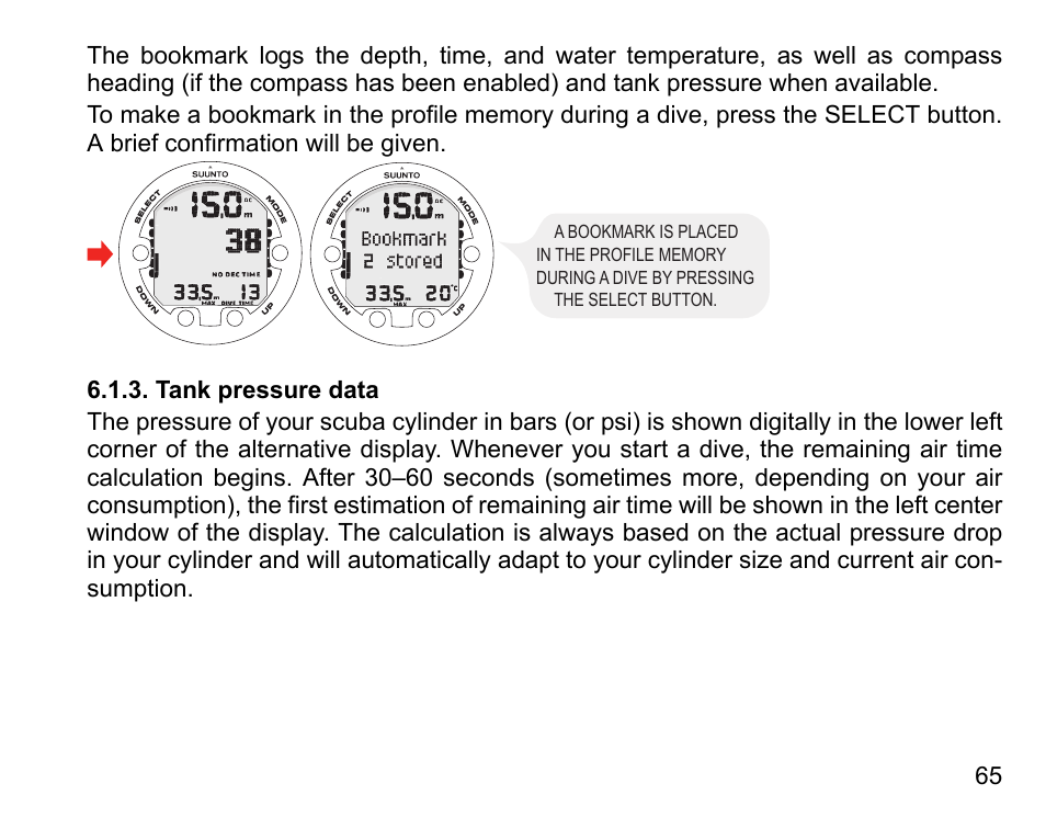 Tank pressure data | SUUNTO Vyper Air User Manual | Page 65 / 124