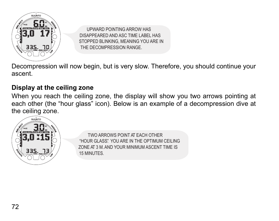 Display at the ceiling zone | SUUNTO Vyper Air User Manual | Page 72 / 124