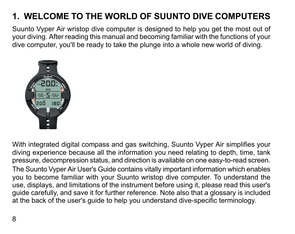 Welcome to the world of suunto dive computers | SUUNTO Vyper Air User Manual | Page 8 / 124