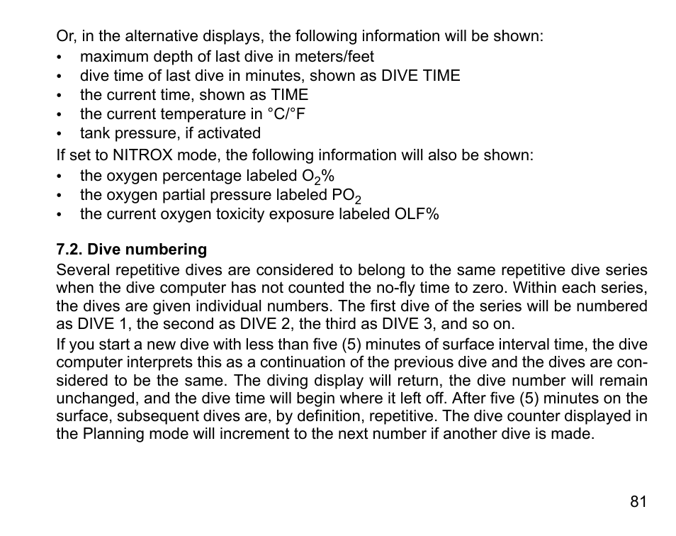 Dive numbering | SUUNTO Vyper Air User Manual | Page 81 / 124