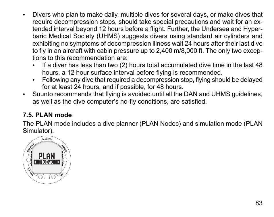 Plan mode | SUUNTO Vyper Air User Manual | Page 83 / 124