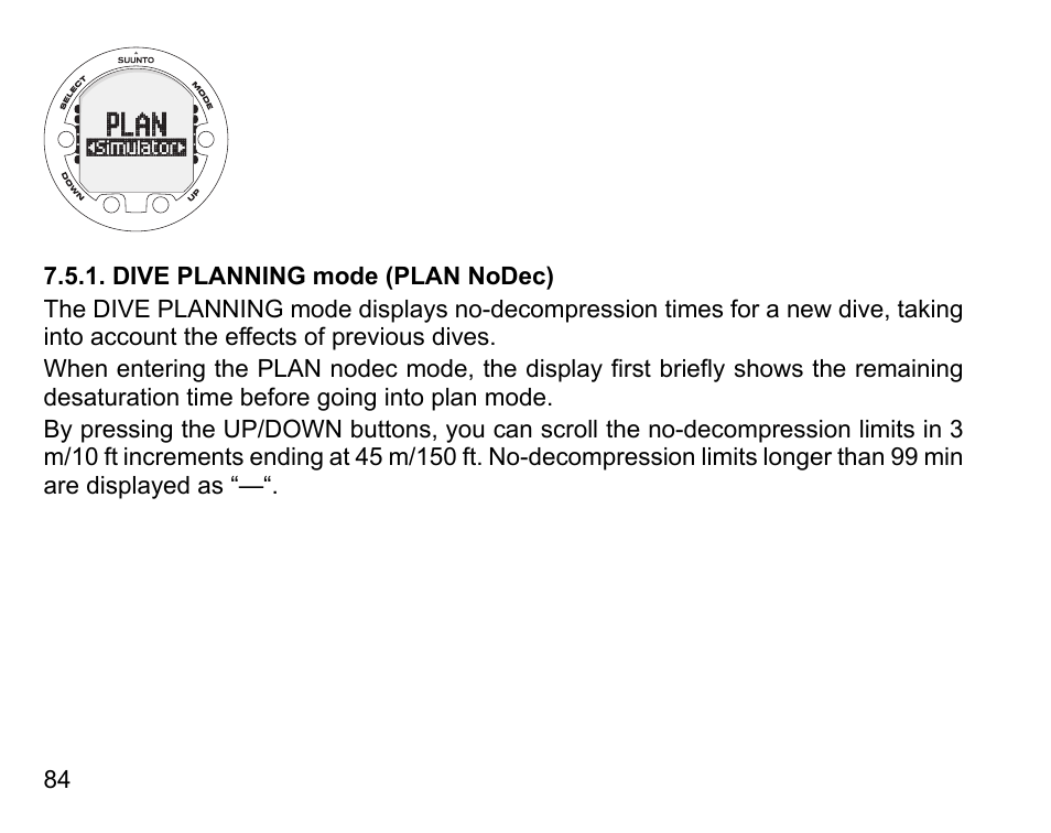 Dive planning mode (plan nodec) | SUUNTO Vyper Air User Manual | Page 84 / 124