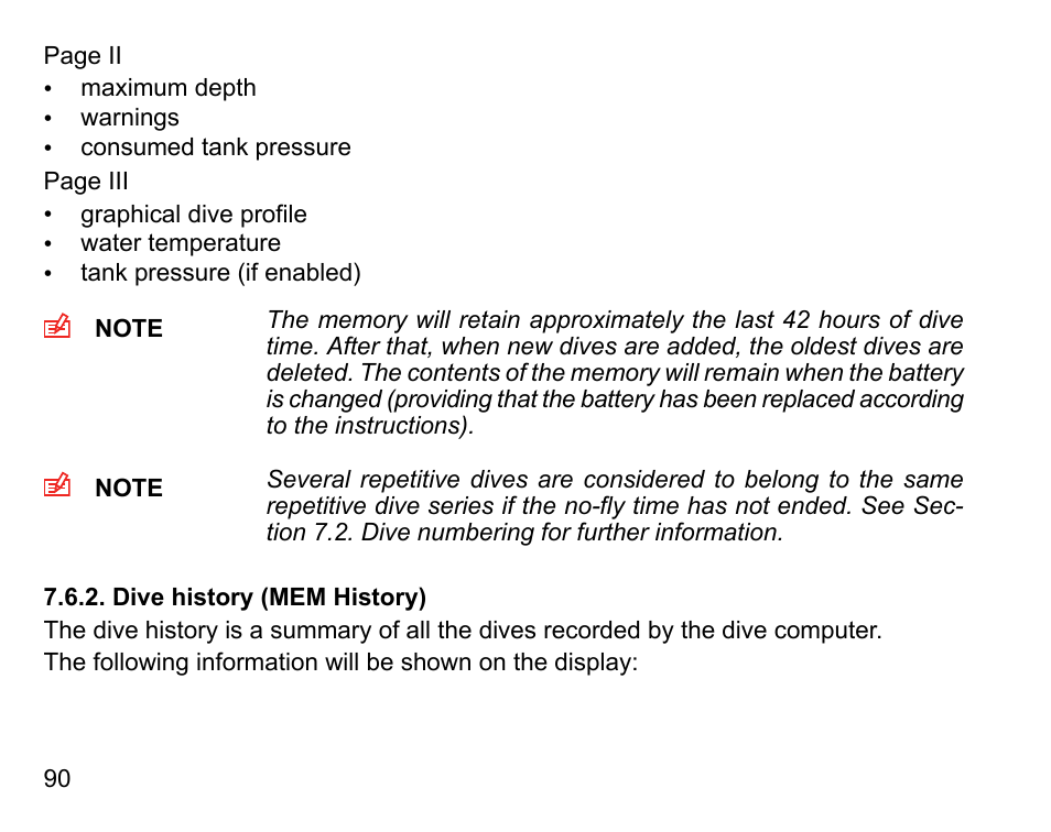 Dive history (mem history) | SUUNTO Vyper Air User Manual | Page 90 / 124