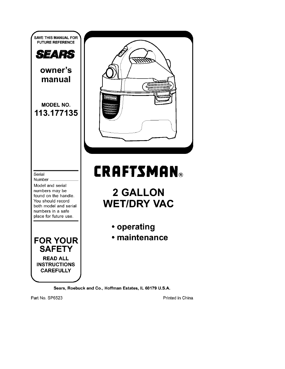 Craftsman 113.177135 User Manual | 12 pages